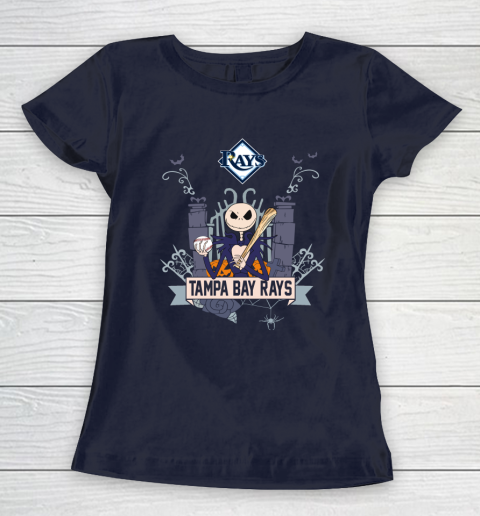 MLB Tampa Bay Rays Baseball Jack Skellington Halloween Women's T-Shirt 2