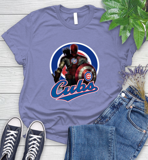 MLB Captain America Thor Spider Man Hawkeye Avengers Endgame Baseball Chicago Cubs Women's T-Shirt 11