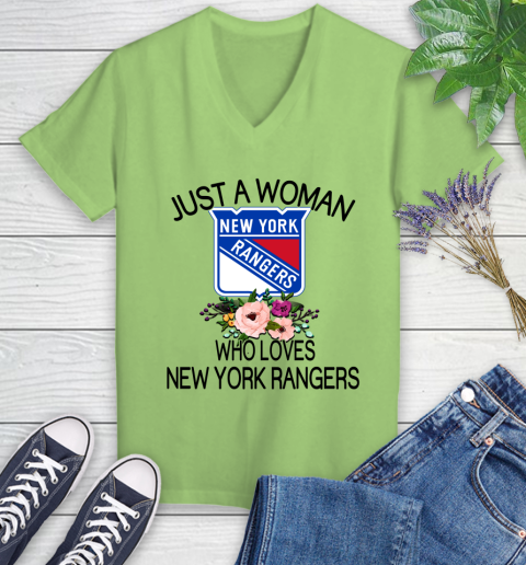 NHL Just A Woman Who Loves New York Rangers Hockey Sports Women's V-Neck T-Shirt 6