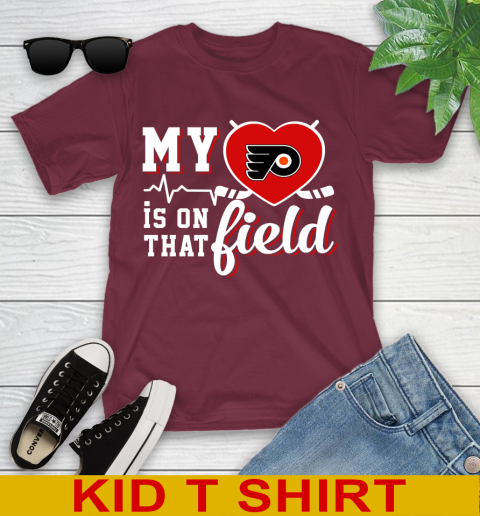 NHL My Heart Is On That Field Hockey Sports Philadelphia Flyers Youth T-Shirt 5