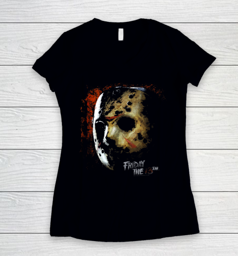 Friday the 13th Mask of Death Halloween Horror Women's V-Neck T-Shirt