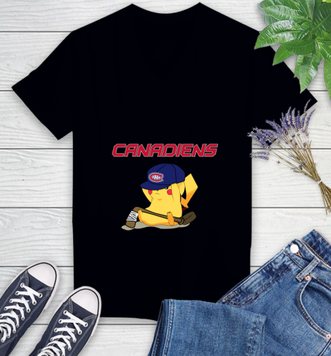 NHL Pikachu Hockey Sports Montreal Canadiens Women's V-Neck T-Shirt 2
