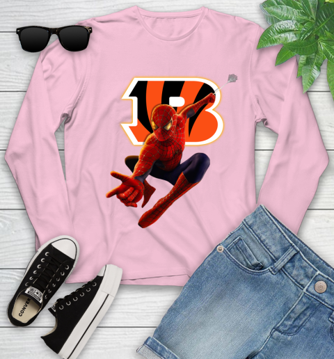 NFL Spider Man Avengers Endgame Football Cincinnati Bengals Youth Long Sleeve - Image 11
