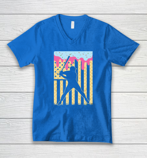 Baseball Ice Cream Drip V-Neck T-Shirt 4