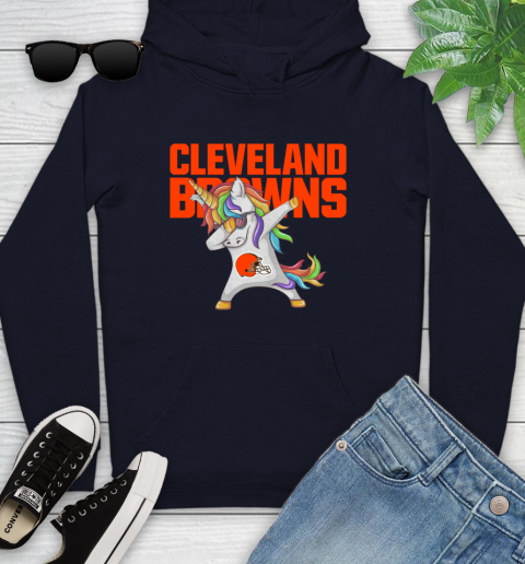 Cleveland Browns NFL Football Funny Unicorn Dabbing Sports Youth Hoodie 4