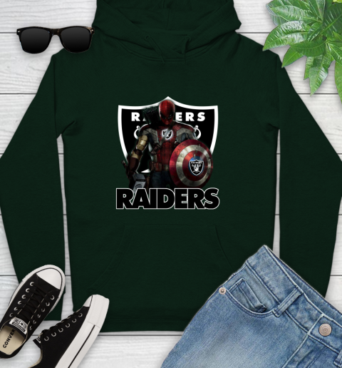 NFL Captain America Thor Spider Man Hawkeye Avengers Endgame Football Oakland Raiders Youth Hoodie 13
