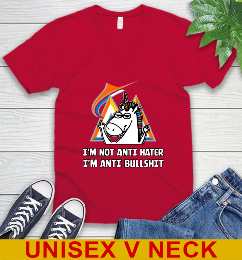 Miami Marlins MLB Baseball Unicorn I'm Not Anti Hater I'm Anti Bullshit V-Neck T-Shirt 7
