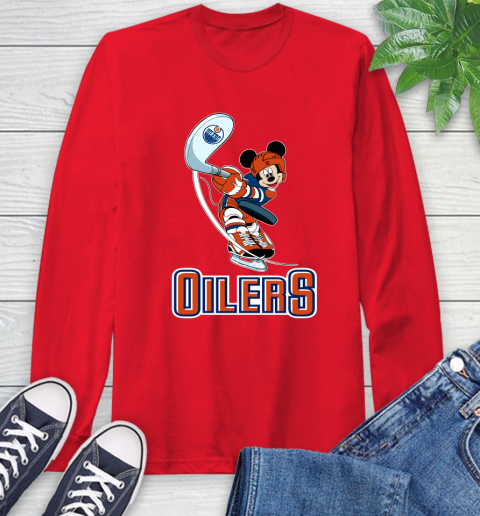 NHL Hockey Edmonton Oilers Cheerful Mickey Mouse Shirt Long Sleeve T-Shirt 11