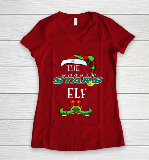 Dallas Stars Christmas ELF Funny NHL Women's V-Neck T-Shirt 8
