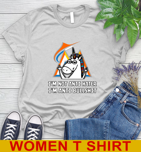 Miami Marlins MLB Baseball Unicorn I'm Not Anti Hater I'm Anti Bullshit Women's T-Shirt