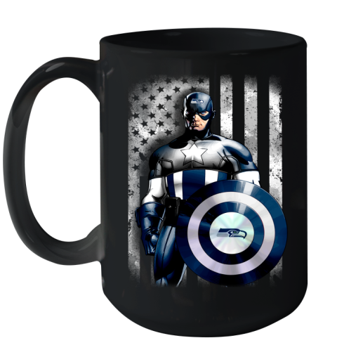 Seattle Seahawks NFL Football Captain America Marvel Avengers American Flag Shirt Ceramic Mug 15oz