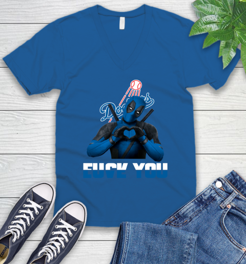 MLB Los Angeles Dodgers Deadpool Love You Fuck You Baseball Sports V-Neck T-Shirt 5