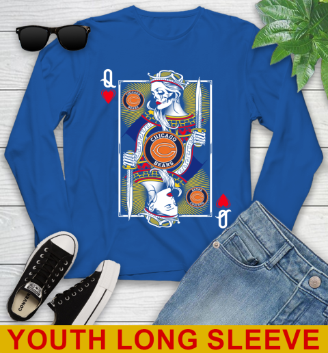 NFL Football Chicago Bears The Queen Of Hearts Card Shirt Youth Long Sleeve 10