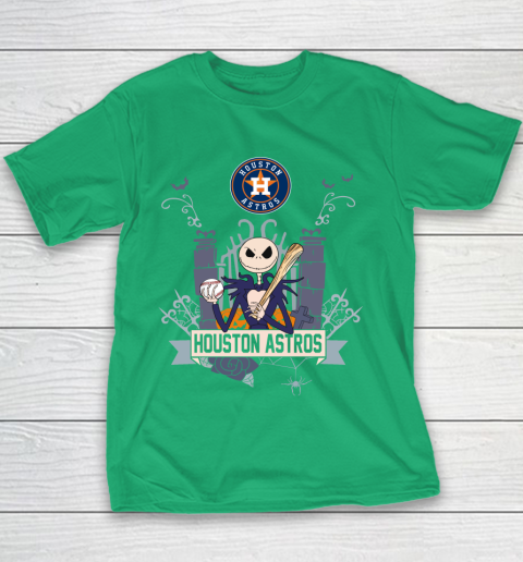 MLB Houston Astros Baseball Jack Skellington Halloween Youth T-Shirt 3