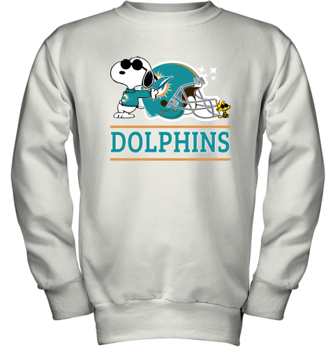 The Miami Dolphins Joe Cool And Woodstock Snoopy Mashup Youth Sweatshirt