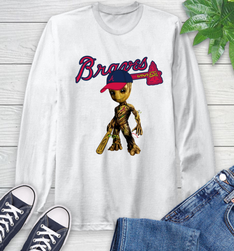 MLB Atlanta Braves Groot Guardians Of The Galaxy Baseball Long Sleeve T-Shirt