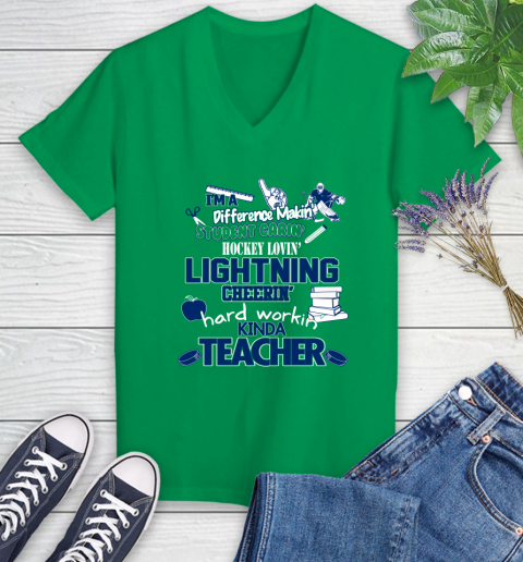 Tampa Bay Lightning NHL I'm A Difference Making Student Caring Hockey Loving Kinda Teacher Women's V-Neck T-Shirt 5