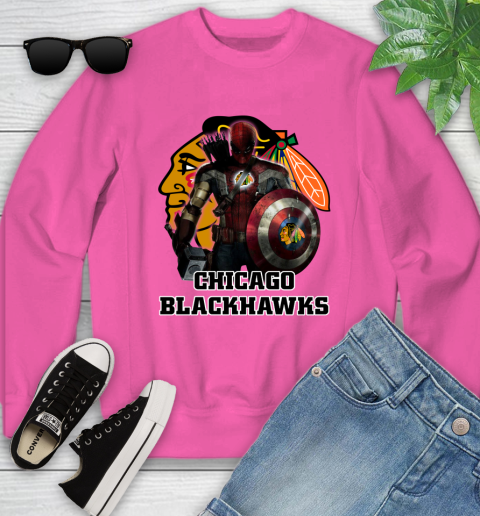 NHL Captain America Thor Spider Man Hawkeye Avengers Endgame Hockey Chicago Blackhawks Youth Sweatshirt 7