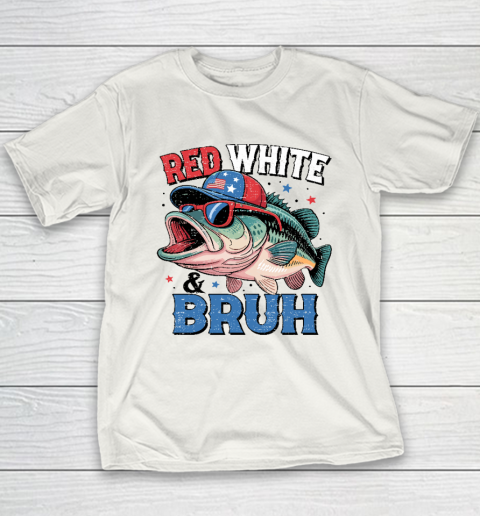 Red White And Bruh Shirt 4th Of July Patriotic Fish Youth T-Shirt
