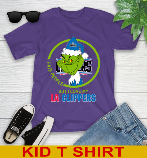 LA Clippers NBA Christmas Grinch I Hate People But I Love My Favorite Basketball Team Youth T-Shirt 4
