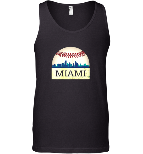 Miami Baseball Shirt Cool Marlin Skyline on Giant Ball Tank Top