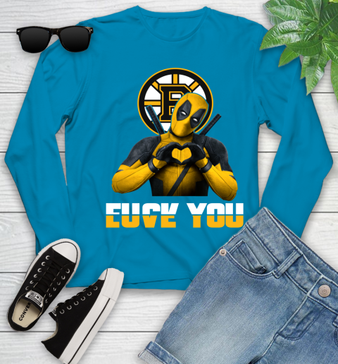 NHL Boston Bruins Deadpool Love You Fuck You Hockey Sports Youth Long Sleeve 8