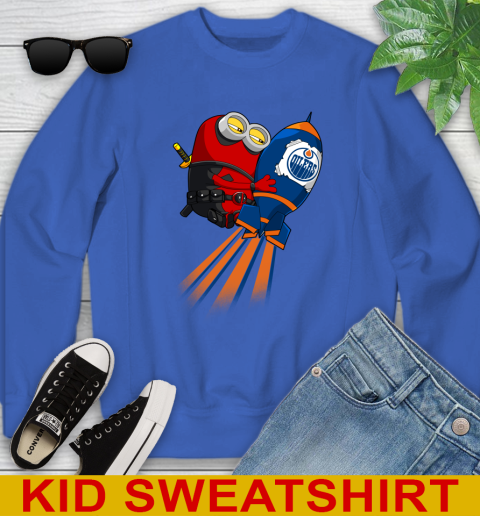 NHL Hockey Edmonton Oilers Deadpool Minion Marvel Shirt Youth Sweatshirt 6