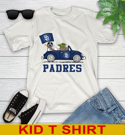 MLB Baseball San Diego Padres Darth Vader Baby Yoda Driving Star Wars Shirt Youth T-Shirt