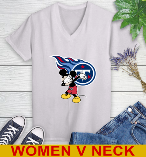 Tennessee Titans NFL Football Dabbing Mickey Disney Sports Women's V-Neck T-Shirt