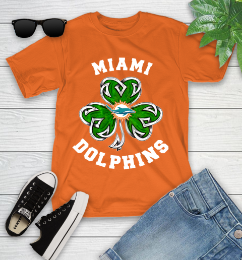 NFL Miami Dolphins Three Leaf Clover St Patrick's Day Football Sports Youth T-Shirt 9