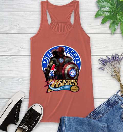 Philadelphia 76ers NBA Basketball Captain America Thor Spider Man Hawkeye Avengers (1) Racerback Tank 4