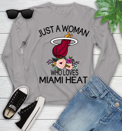 NBA Just A Woman Who Loves Miami Heat Basketball Sports Youth Long Sleeve 3