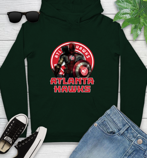 Atlanta Hawks NBA Basketball Captain America Thor Spider Man Hawkeye Avengers Youth Hoodie 13