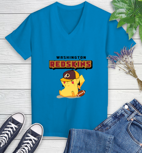 NFL Pikachu Football Washington Redskins Women's V-Neck T-Shirt 7