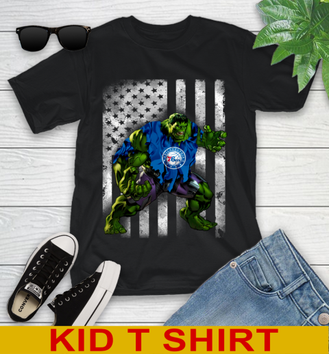 Philadelphia 76ers Hulk Marvel Avengers NBA Basketball American Flag Youth T-Shirt