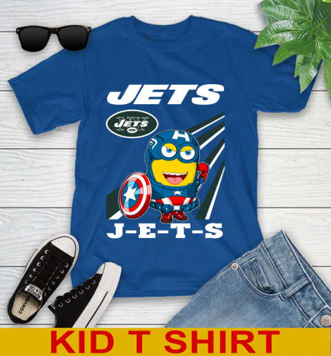 NFL Football New York Jets Captain America Marvel Avengers Minion Shirt Youth T-Shirt 11 NFL Football New York Jets Captain America Marvel Avengers Minion Shirt Youth T-Shirt - Image 11