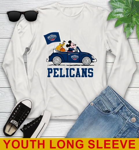 NBA Basketball New Orleans Pelicans Pluto Mickey Driving Disney Shirt Youth Long Sleeve 12
