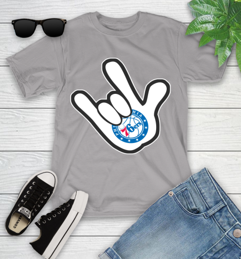 Philadelphia 76ers NBA Basketball Mickey Rock Hand Disney Youth T-Shirt 4
