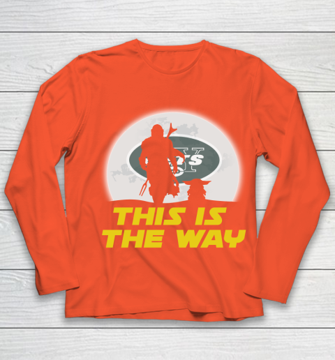 New York Jets NFL Football Star Wars Yoda And Mandalorian This Is The Way Youth Long Sleeve 3