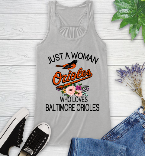 MLB Just A Woman Who Loves Baltimore Orioles Baseball Sports Racerback Tank