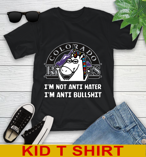Colorado Rockies MLB Baseball Unicorn I'm Not Anti Hater I'm Anti Bullshit Youth T-Shirt 2