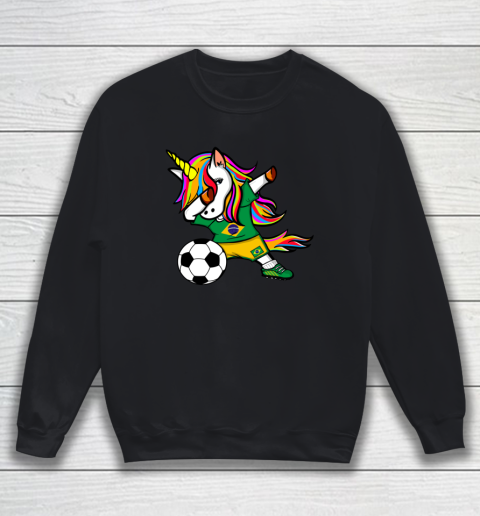 Funny Dabbing Unicorn Brazil Football Brazilian Flag Soccer Sweatshirt