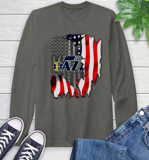 Utah Jazz NBA Basketball American Flag Long Sleeve T-Shirt - Image 10