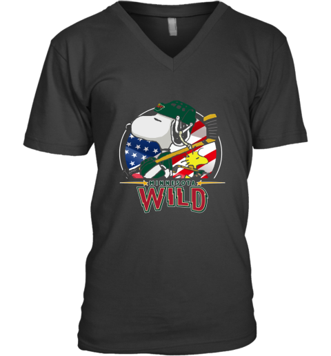 Minnesota Wild Ice Hockey Snoopy And Woodstock NHL V-Neck T-Shirt