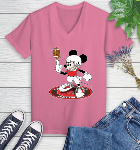 NFL Football Cleveland Browns Cheerful Mickey Disney Shirt Women's V-Neck T-Shirt 11