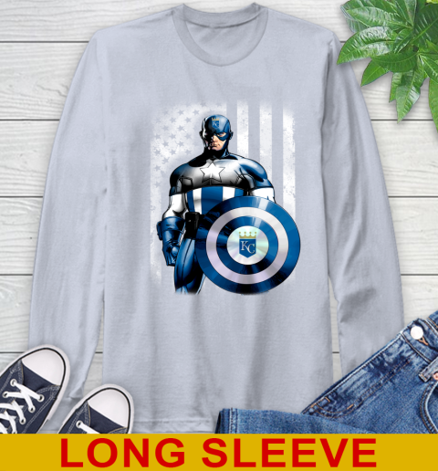 Kansas City Royals MLB Baseball Captain America Marvel Avengers American Flag Shirt Long Sleeve T-Shirt 6