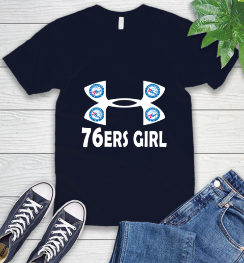 NBA Philadelphia 76ers Girl Under Armour Basketball Sports V-Neck T-Shirt 2