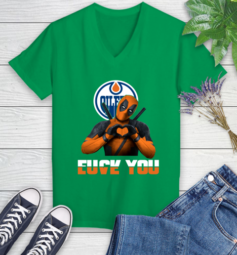 NHL Edmonton Oilers Deadpool Love You Fuck You Hockey Sports Women's V-Neck T-Shirt 5