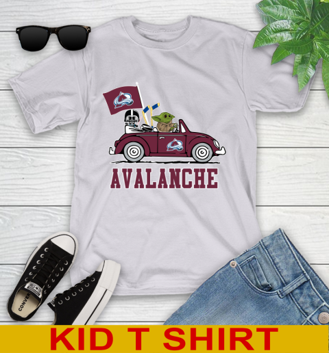 NHL Hockey Colorado Avalanche Darth Vader Baby Yoda Driving Star Wars Shirt Youth T-Shirt 5