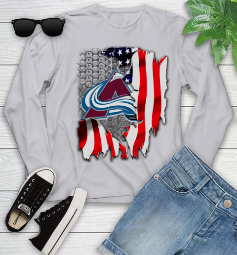 Colorado Avalanche NHL Hockey American Flag Youth Long Sleeve - Image 6